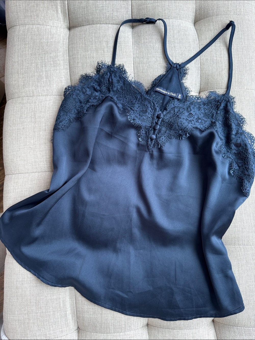 Abercrombie & Fitch Navy Lace-Trim Satin Cami